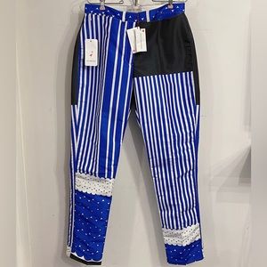 Maison Rabih Kayrouz RTW Cobalt Blue Striped Multi Patterned Pants 38 6 France